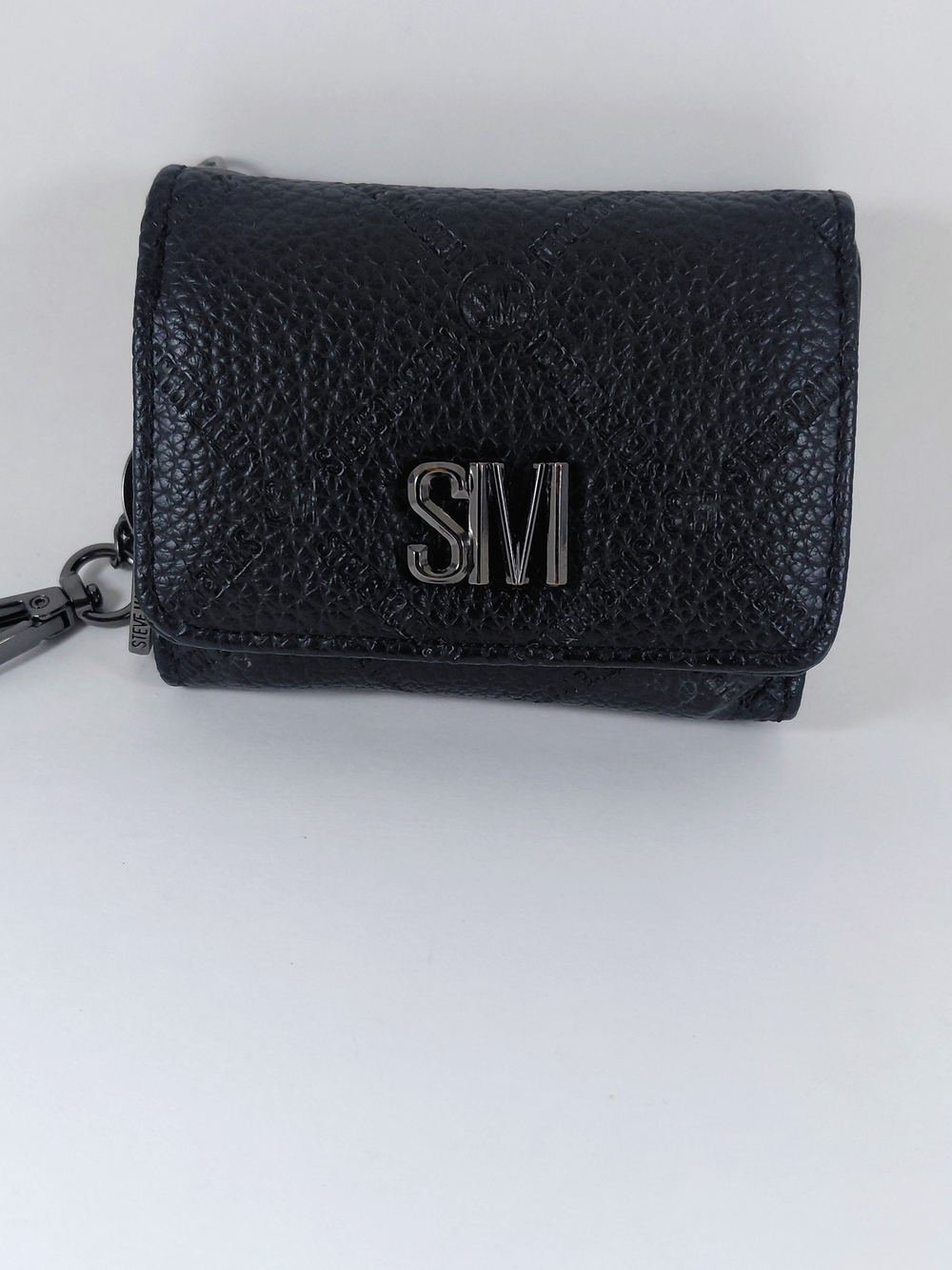 SM Embossed Black Leather Mini Wallet Keychain - Picture 2 of 6